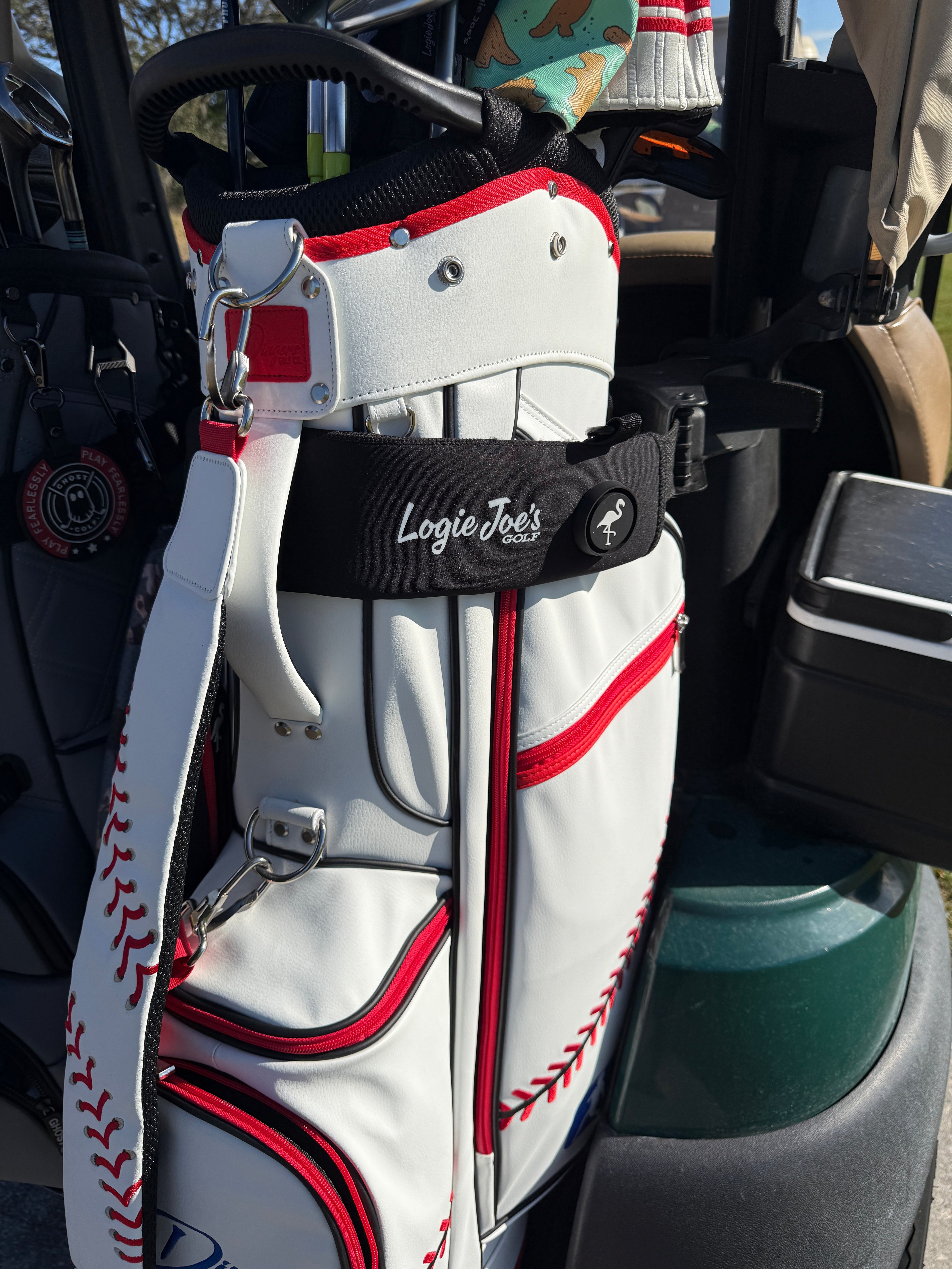White Magnetic Golf Cart Strap Sleeve | Neoprene Rubber | Dual Accessory Magnets | Glove Holder | Carabiner Bag Attachment | 18.5 x 3.5 in | White