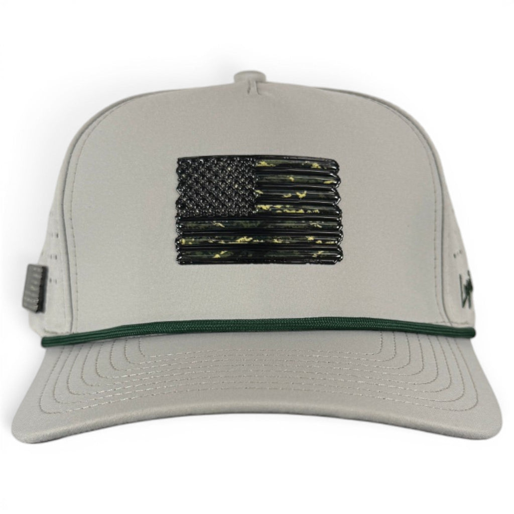 Tactical Golf Hat | Snapback Cap | Built-in Magnetic Ball Marker Holder + Marker Included | Adjustable American Camo