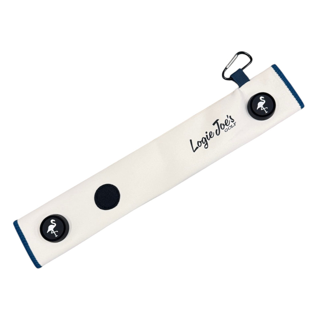 White/Teal Magnetic Golf Cart Strap Sleeve | Neoprene Rubber | Dual Accessory Magnets | Glove Holder with Velcro | Carabiner Bag Attachment | 18.5 x 3.5 in