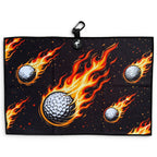 Fireball Drive Golf Towel | 24” x 16” Microfiber Towel | Magnetic Clip & Carabiner | Premium Golf Accessory